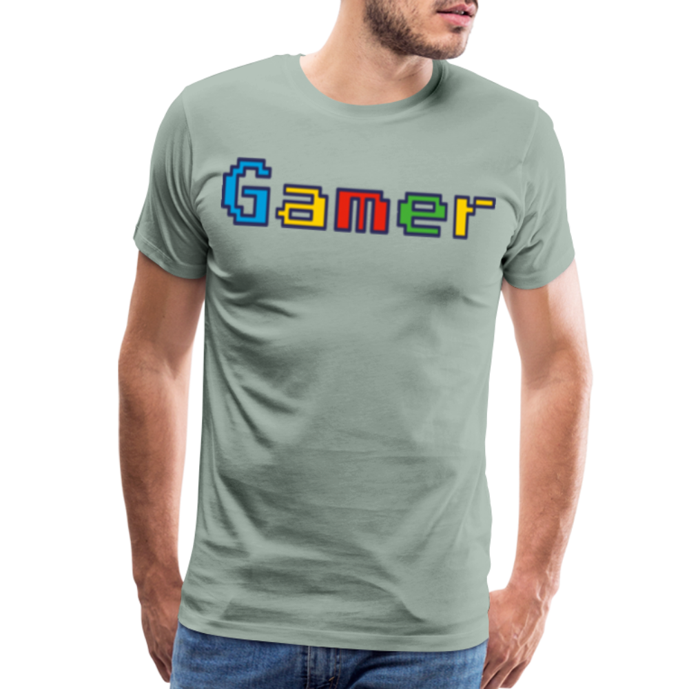 Gamer Retro Pixel Color Font For Video Game Gifts Men's Premium T-Shirt - steel green