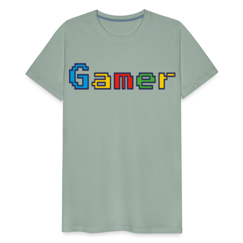 Gamer Retro Pixel Color Font For Video Game Gifts Men's Premium T-Shirt - steel green