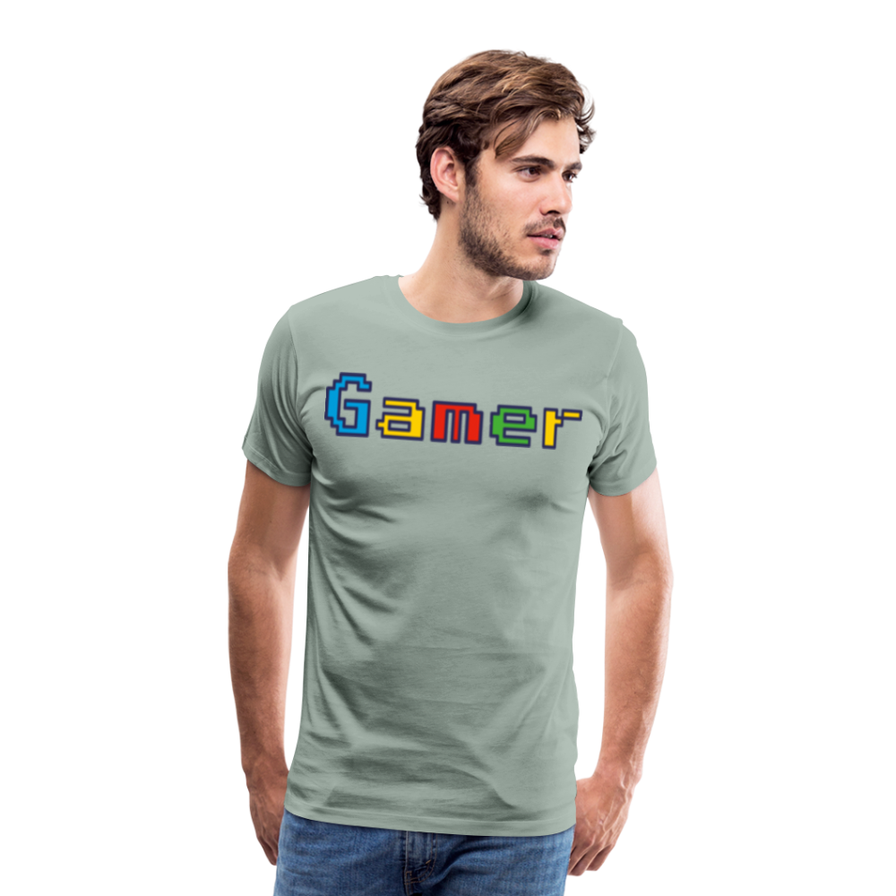 Gamer Retro Pixel Color Font For Video Game Gifts Men's Premium T-Shirt - steel green