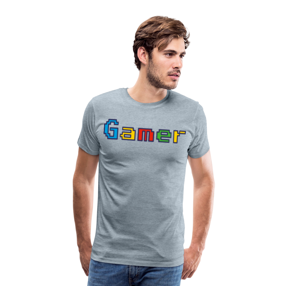 Gamer Retro Pixel Color Font For Video Game Gifts Men's Premium T-Shirt - heather ice blue