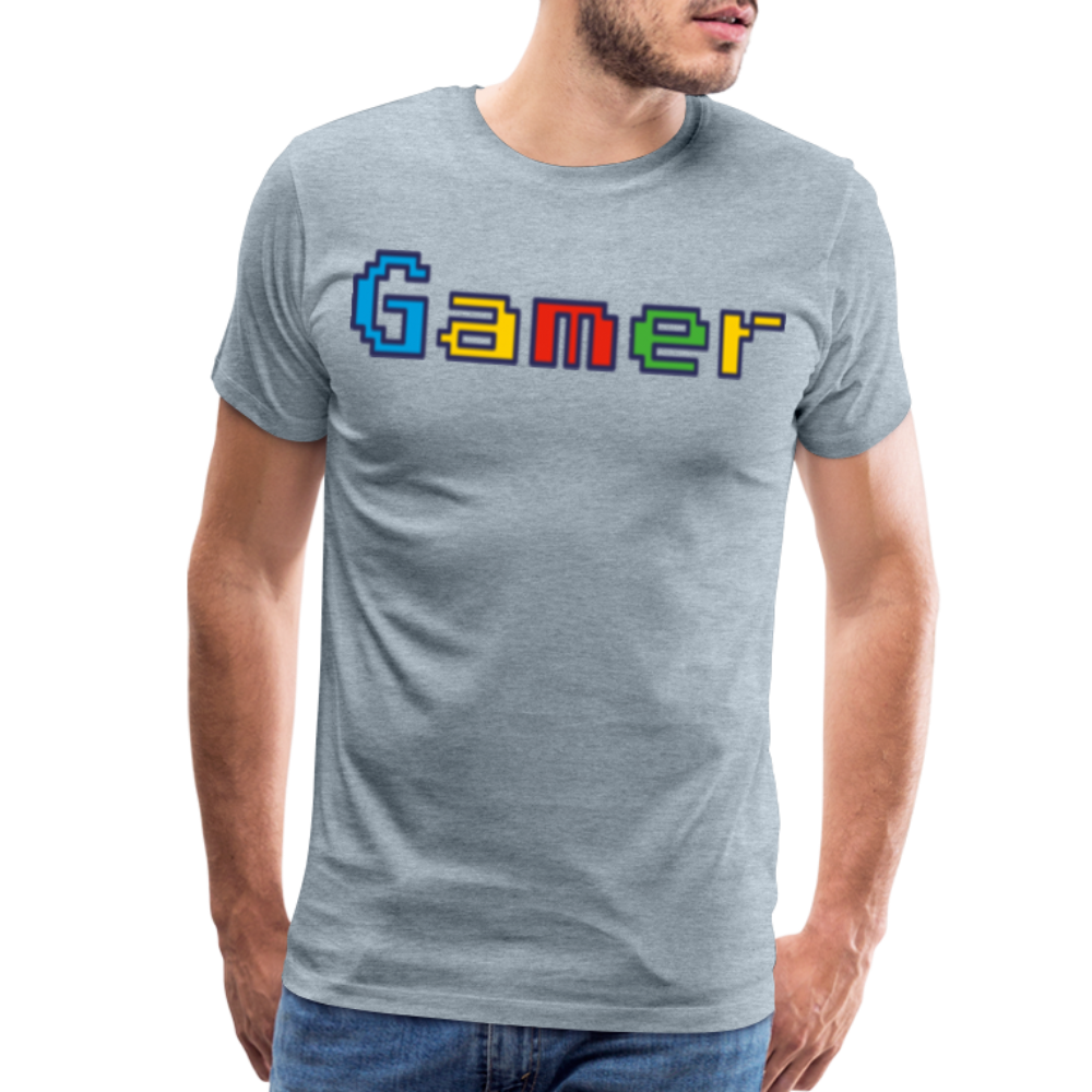 Gamer Retro Pixel Color Font For Video Game Gifts Men's Premium T-Shirt - heather ice blue