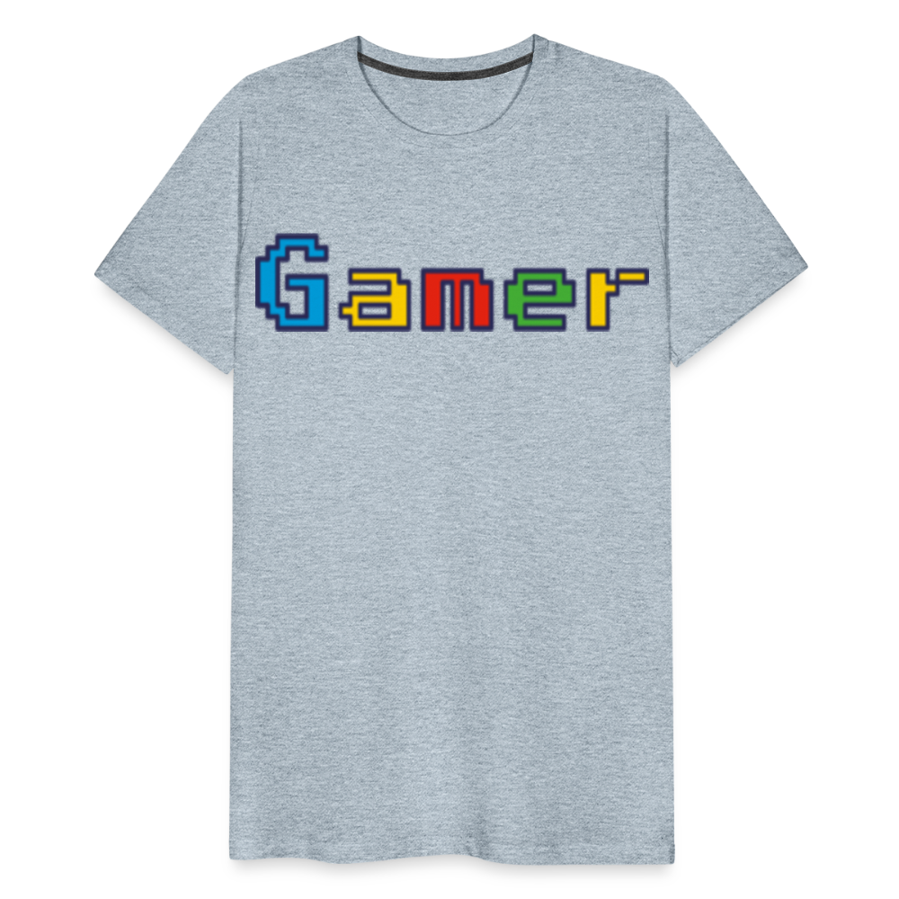 Gamer Retro Pixel Color Font For Video Game Gifts Men's Premium T-Shirt - heather ice blue