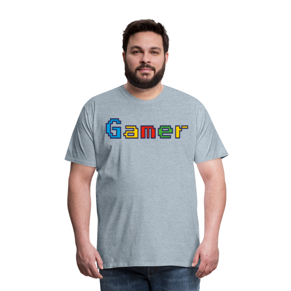 Gamer Retro Pixel Color Font For Video Game Gifts Men's Premium T-Shirt - heather ice blue