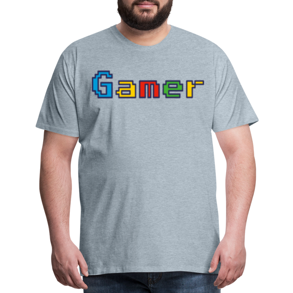 Gamer Retro Pixel Color Font For Video Game Gifts Men's Premium T-Shirt - heather ice blue