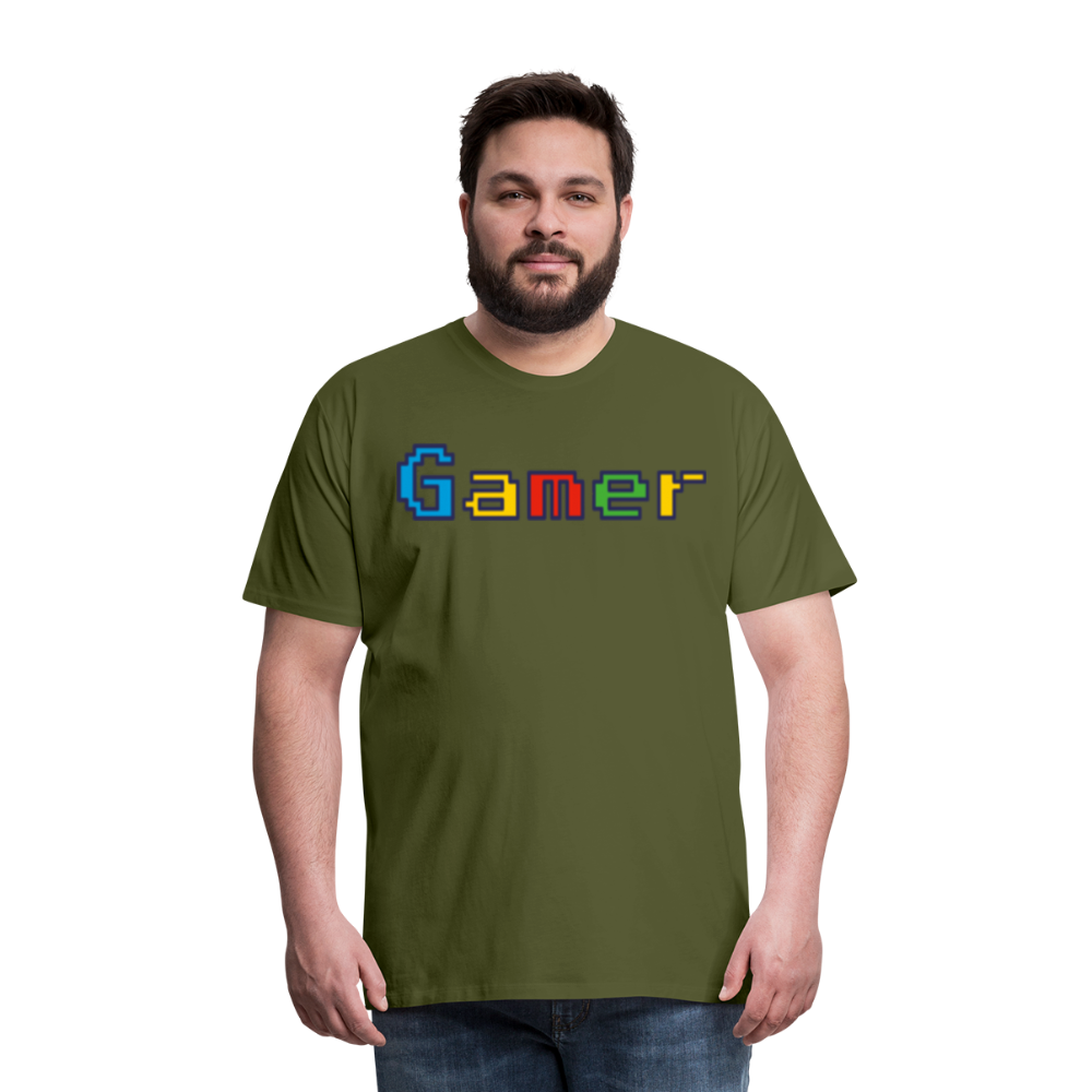 Gamer Retro Pixel Color Font For Video Game Gifts Men's Premium T-Shirt - olive green