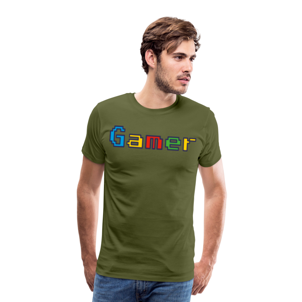 Gamer Retro Pixel Color Font For Video Game Gifts Men's Premium T-Shirt - olive green