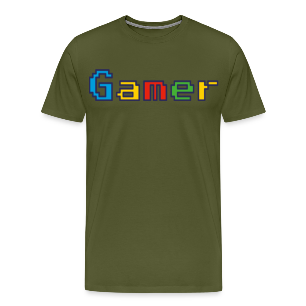 Gamer Retro Pixel Color Font For Video Game Gifts Men's Premium T-Shirt - olive green