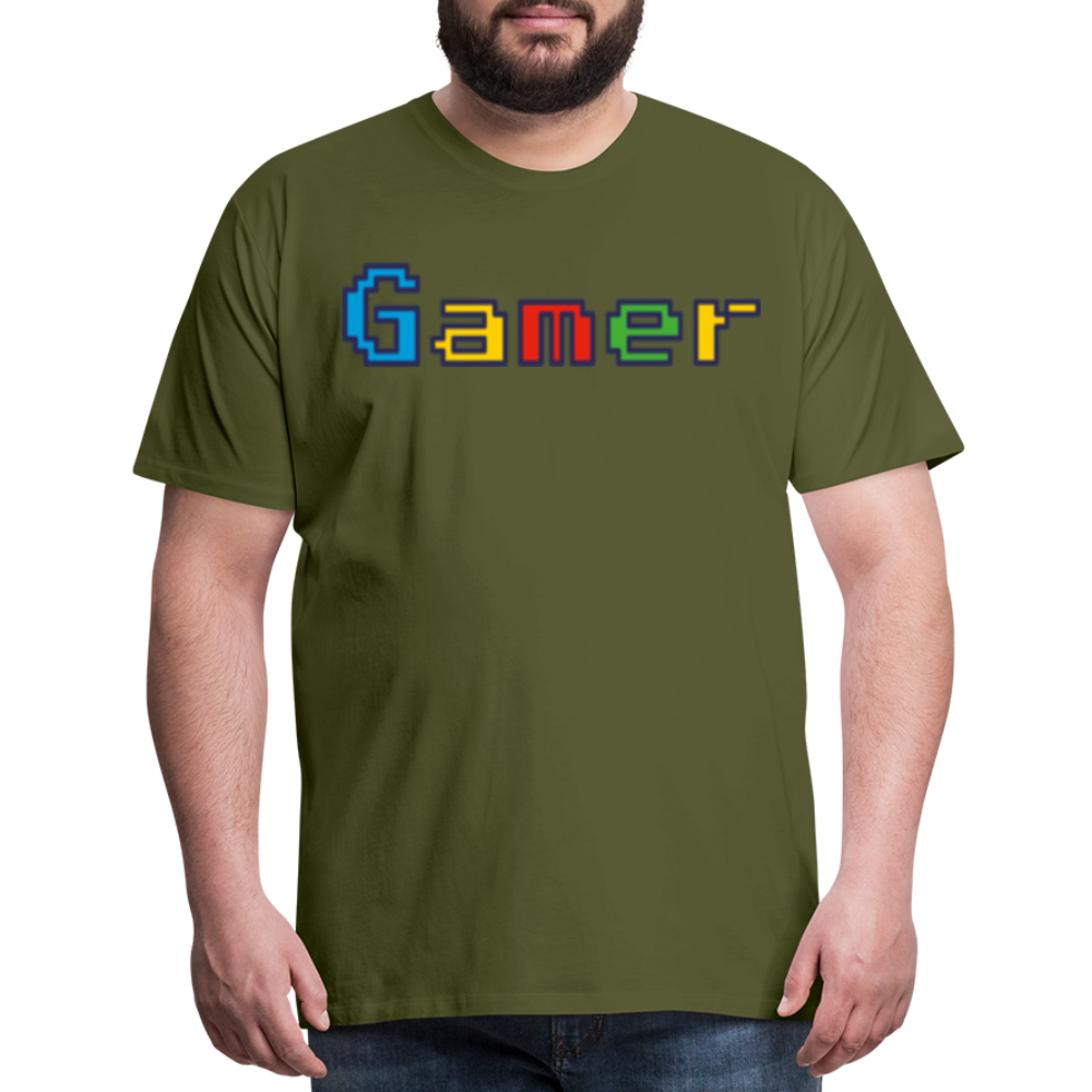 Gamer Retro Pixel Color Font For Video Game Gifts Men's Premium T-Shirt - olive green