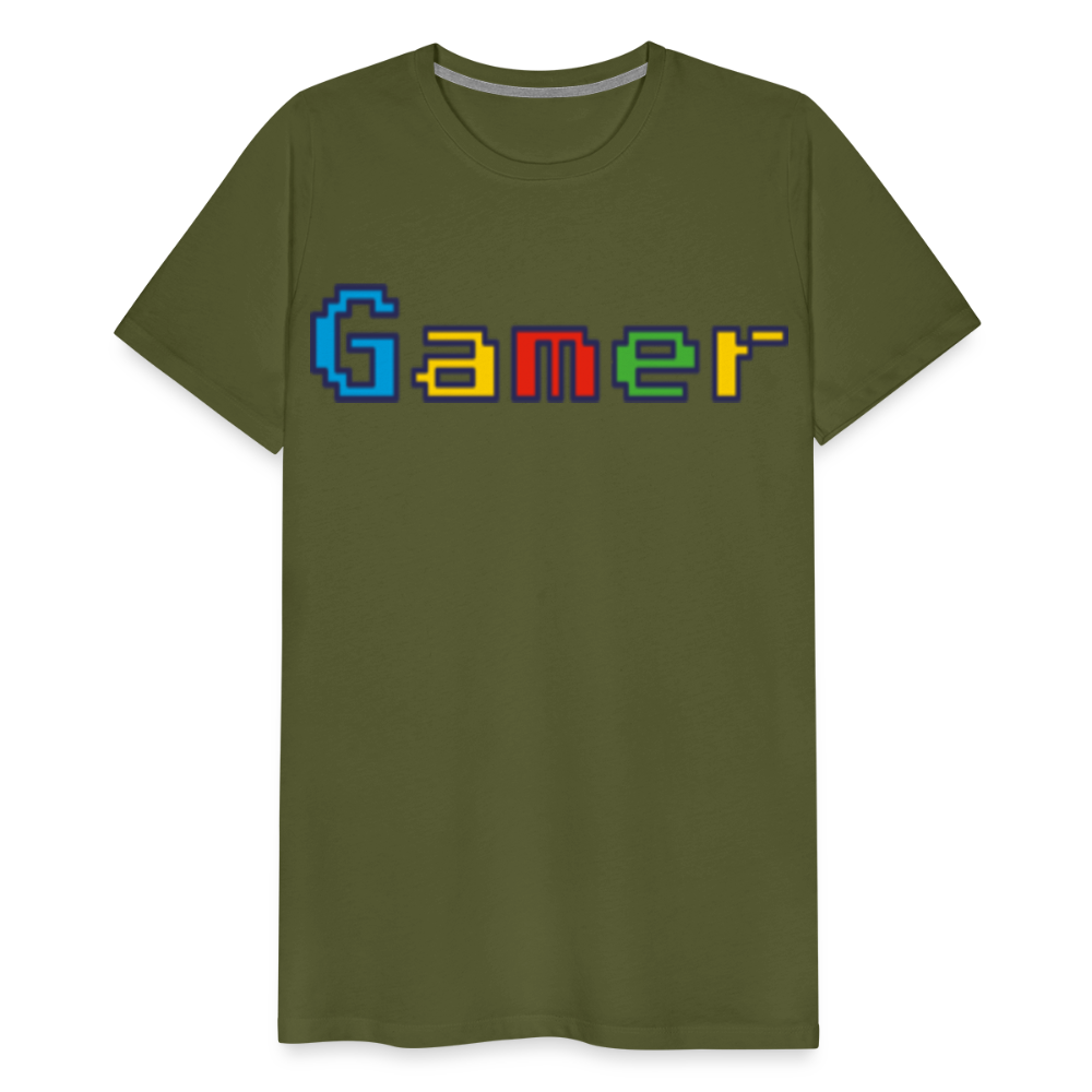 Gamer Retro Pixel Color Font For Video Game Gifts Men's Premium T-Shirt - olive green