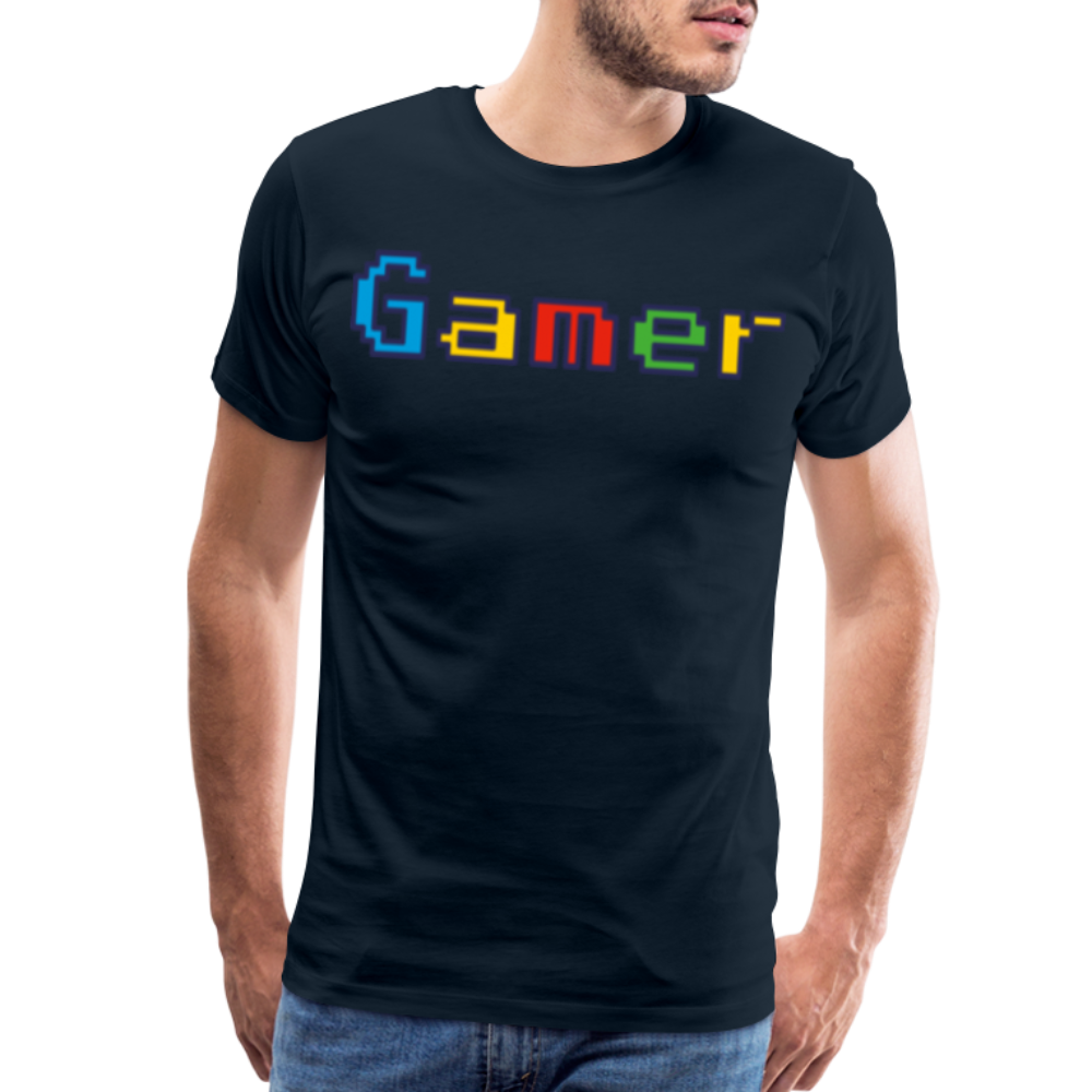 Gamer Retro Pixel Color Font For Video Game Gifts Men's Premium T-Shirt - deep navy
