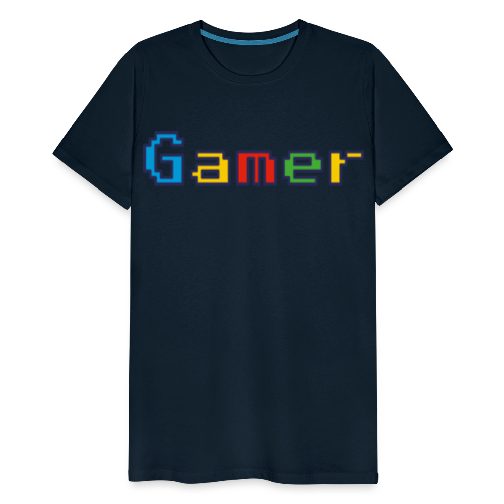 Gamer Retro Pixel Color Font For Video Game Gifts Men's Premium T-Shirt - deep navy