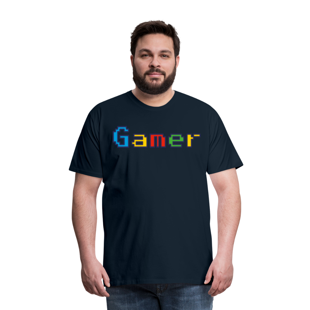 Gamer Retro Pixel Color Font For Video Game Gifts Men's Premium T-Shirt - deep navy