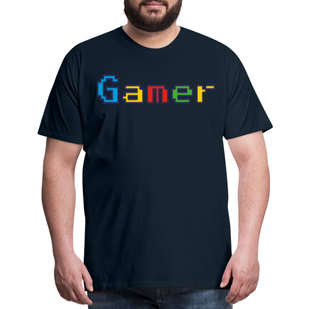 Gamer Retro Pixel Color Font For Video Game Gifts Men's Premium T-Shirt - deep navy