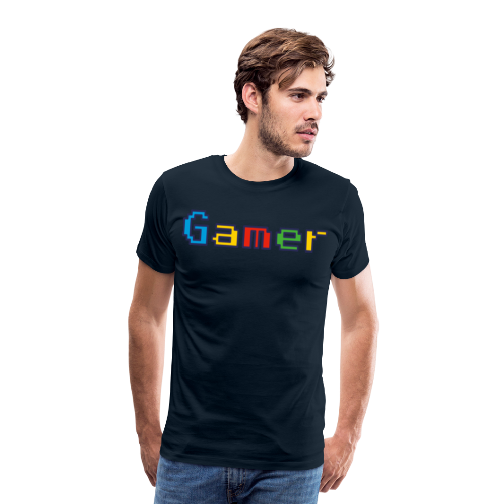 Gamer Retro Pixel Color Font For Video Game Gifts Men's Premium T-Shirt - deep navy