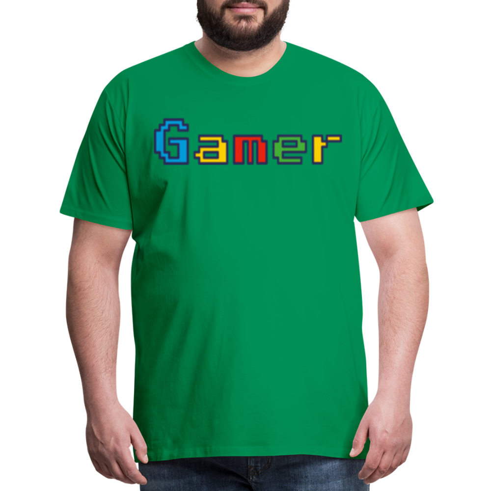 Gamer Retro Pixel Color Font For Video Game Gifts Men's Premium T-Shirt - kelly green
