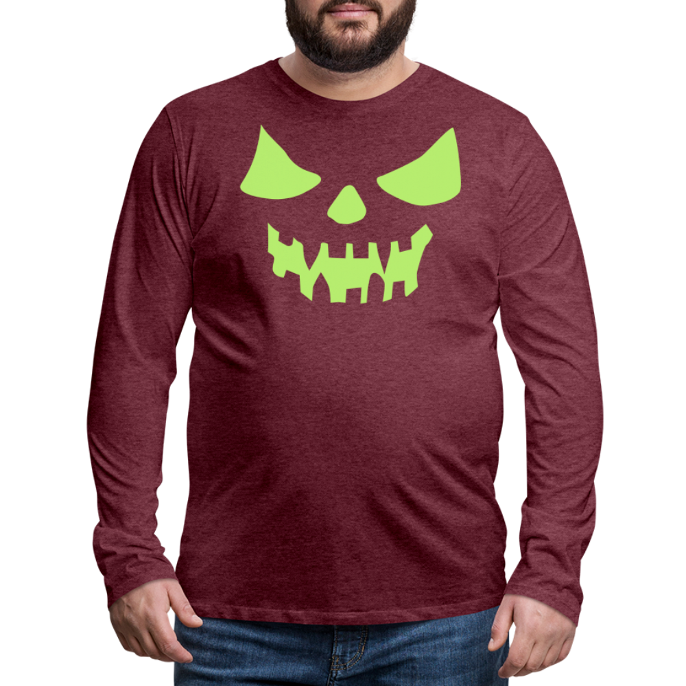 GLOW IN THE DARK STYLED SCARY FACE Men's Premium Long Sleeve T-Shirt - heather burgundy