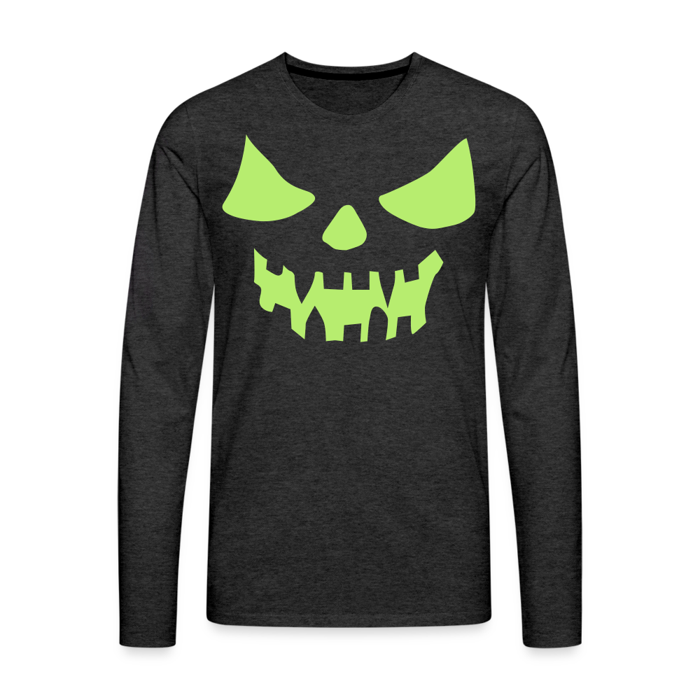 GLOW IN THE DARK STYLED SCARY FACE Men's Premium Long Sleeve T-Shirt - charcoal grey