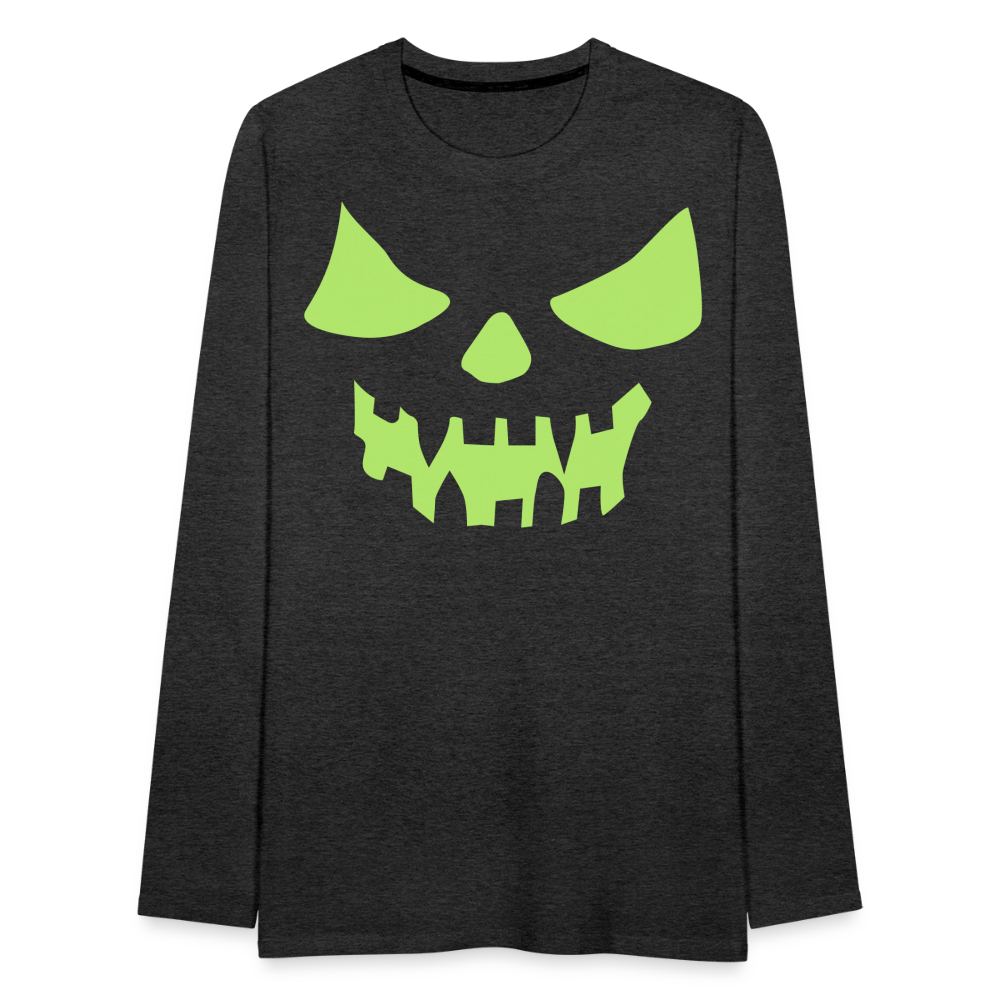 GLOW IN THE DARK STYLED SCARY FACE Men's Premium Long Sleeve T-Shirt - charcoal grey