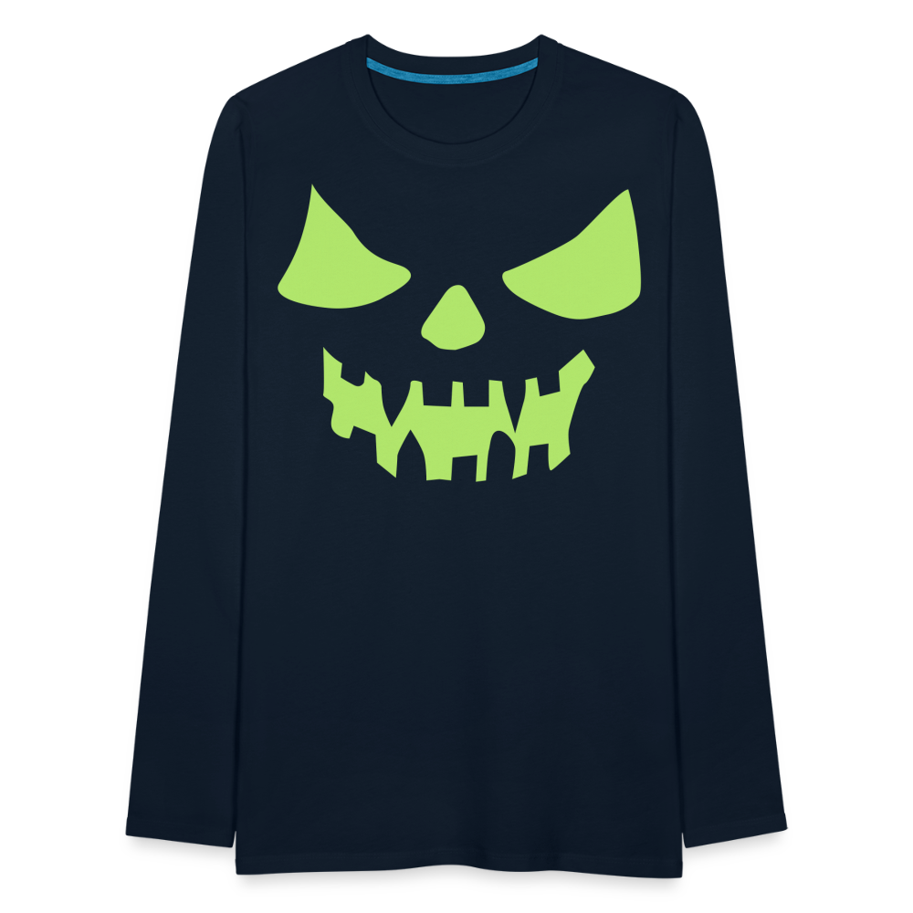 GLOW IN THE DARK STYLED SCARY FACE Men's Premium Long Sleeve T-Shirt - deep navy