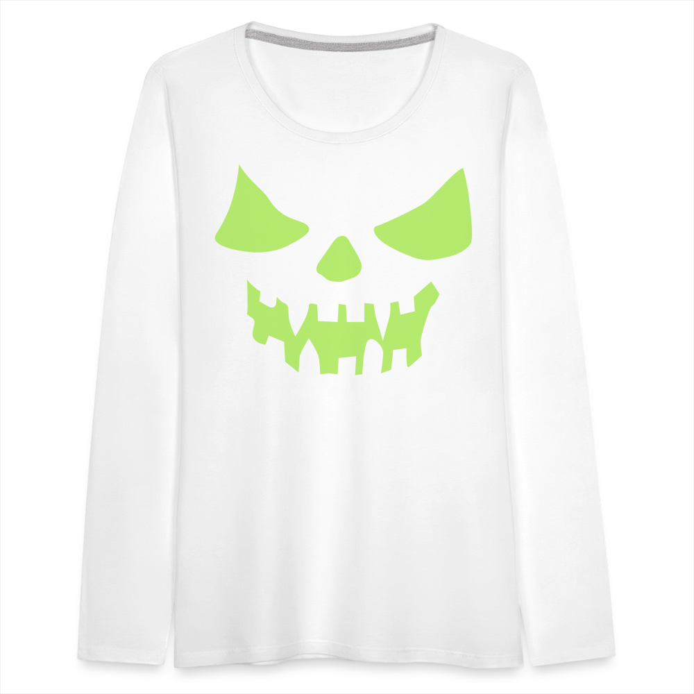 GLOW IN THE DARK STYLED SCARY FACE Women's Premium Long Sleeve T-Shirt - white