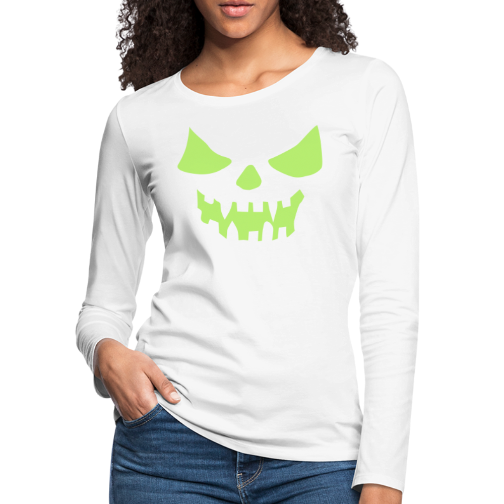 GLOW IN THE DARK STYLED SCARY FACE Women's Premium Long Sleeve T-Shirt - white