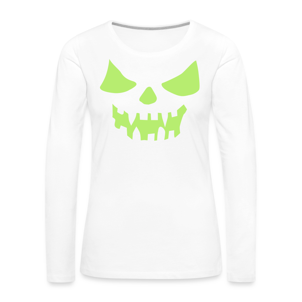 GLOW IN THE DARK STYLED SCARY FACE Women's Premium Long Sleeve T-Shirt - white