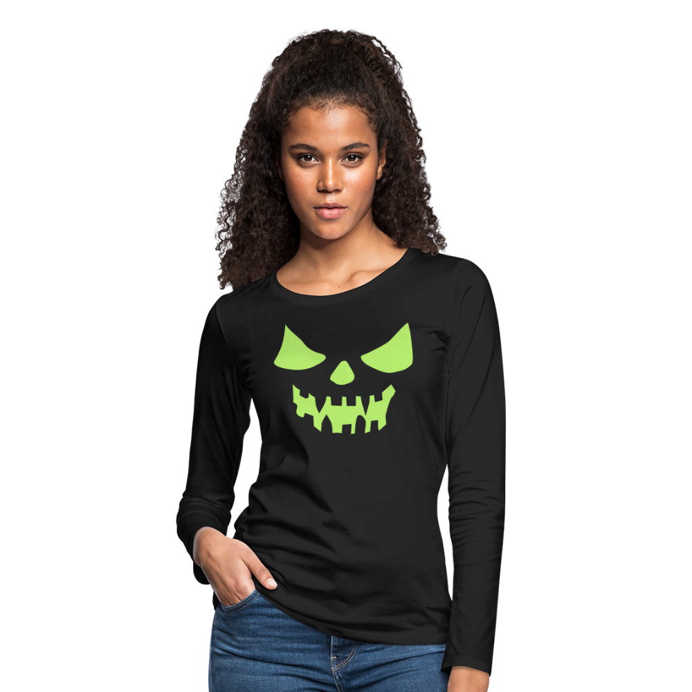 GLOW IN THE DARK STYLED SCARY FACE Women's Premium Long Sleeve T-Shirt - black