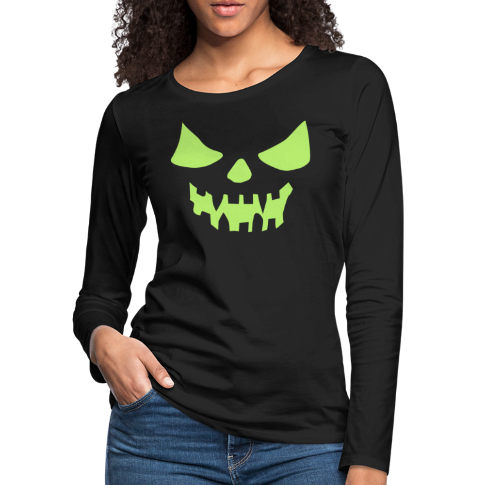 GLOW IN THE DARK STYLED SCARY FACE Women's Premium Long Sleeve T-Shirt - black