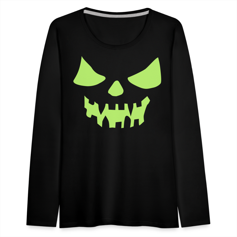 GLOW IN THE DARK STYLED SCARY FACE Women's Premium Long Sleeve T-Shirt - black