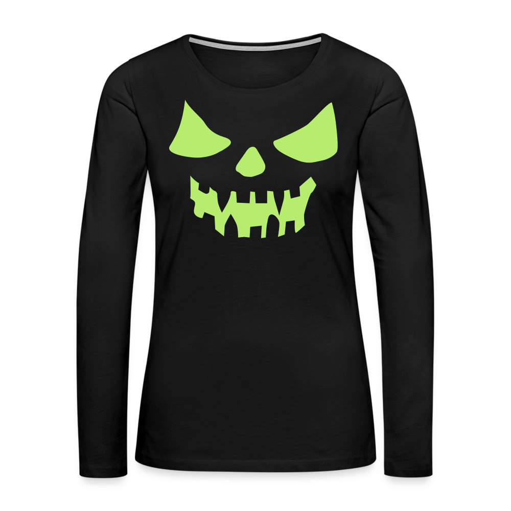 GLOW IN THE DARK STYLED SCARY FACE Women's Premium Long Sleeve T-Shirt - black