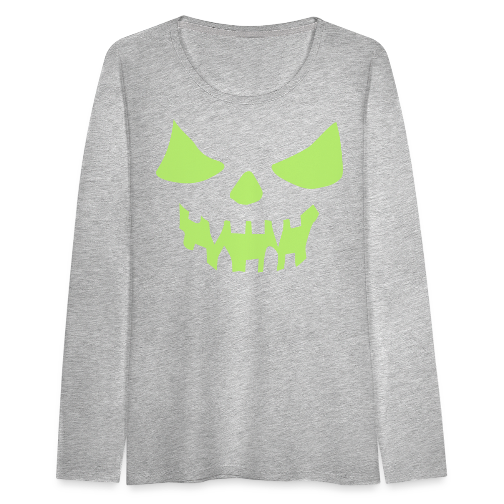 GLOW IN THE DARK STYLED SCARY FACE Women's Premium Long Sleeve T-Shirt - heather gray