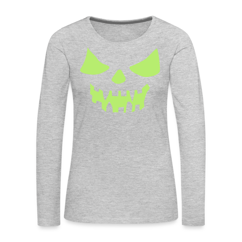 GLOW IN THE DARK STYLED SCARY FACE Women's Premium Long Sleeve T-Shirt - heather gray