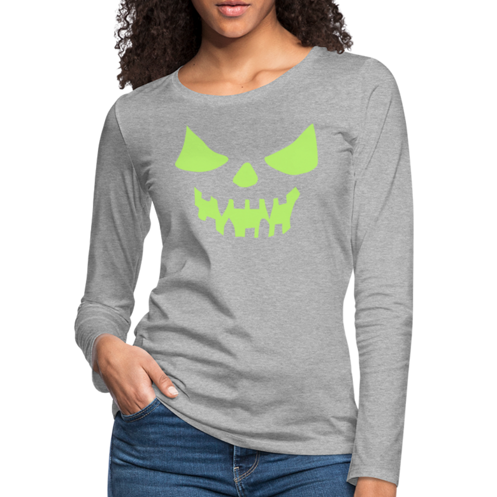 GLOW IN THE DARK STYLED SCARY FACE Women's Premium Long Sleeve T-Shirt - heather gray