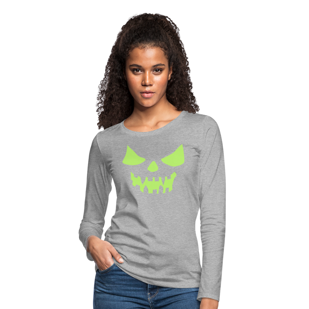 GLOW IN THE DARK STYLED SCARY FACE Women's Premium Long Sleeve T-Shirt - heather gray