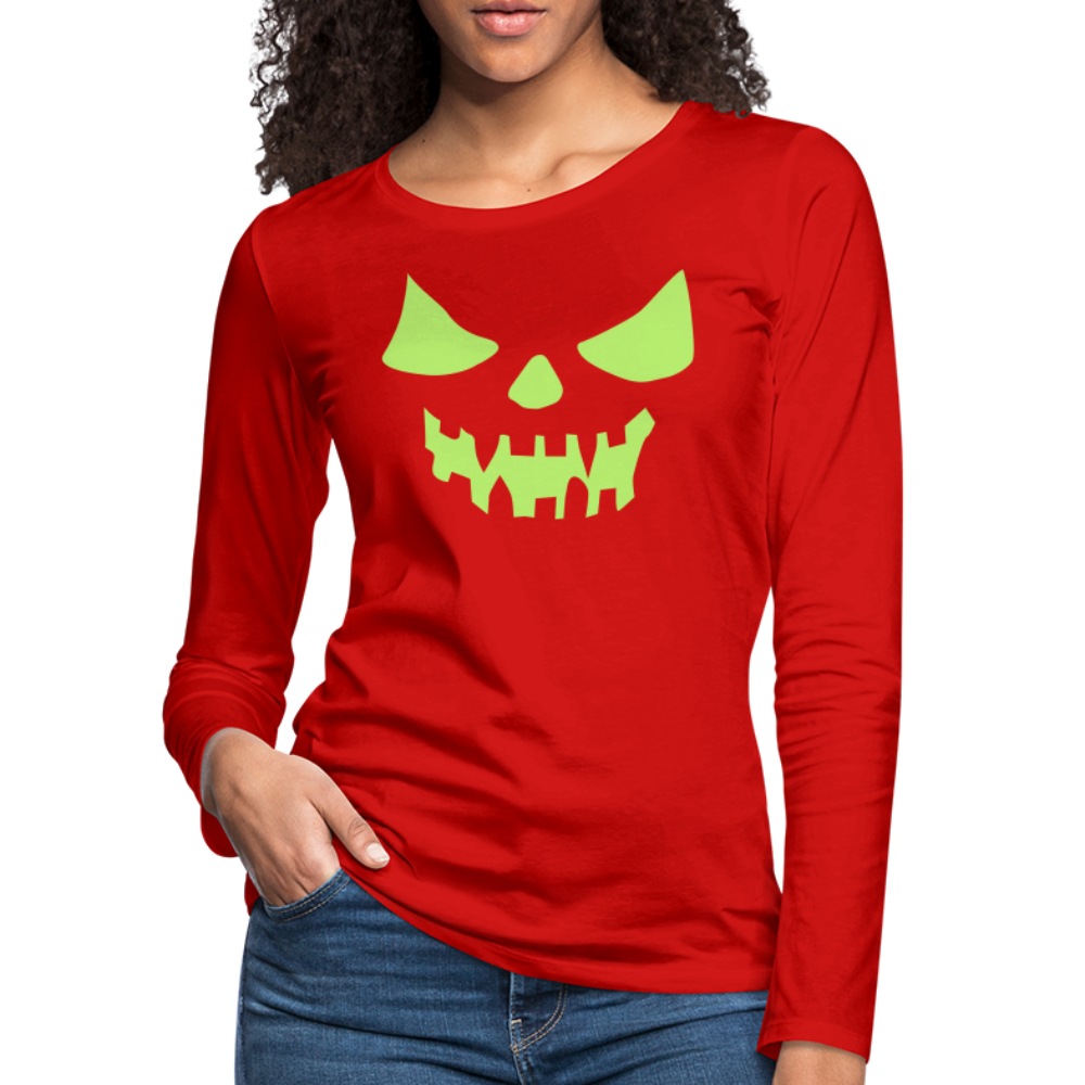 GLOW IN THE DARK STYLED SCARY FACE Women's Premium Long Sleeve T-Shirt - red