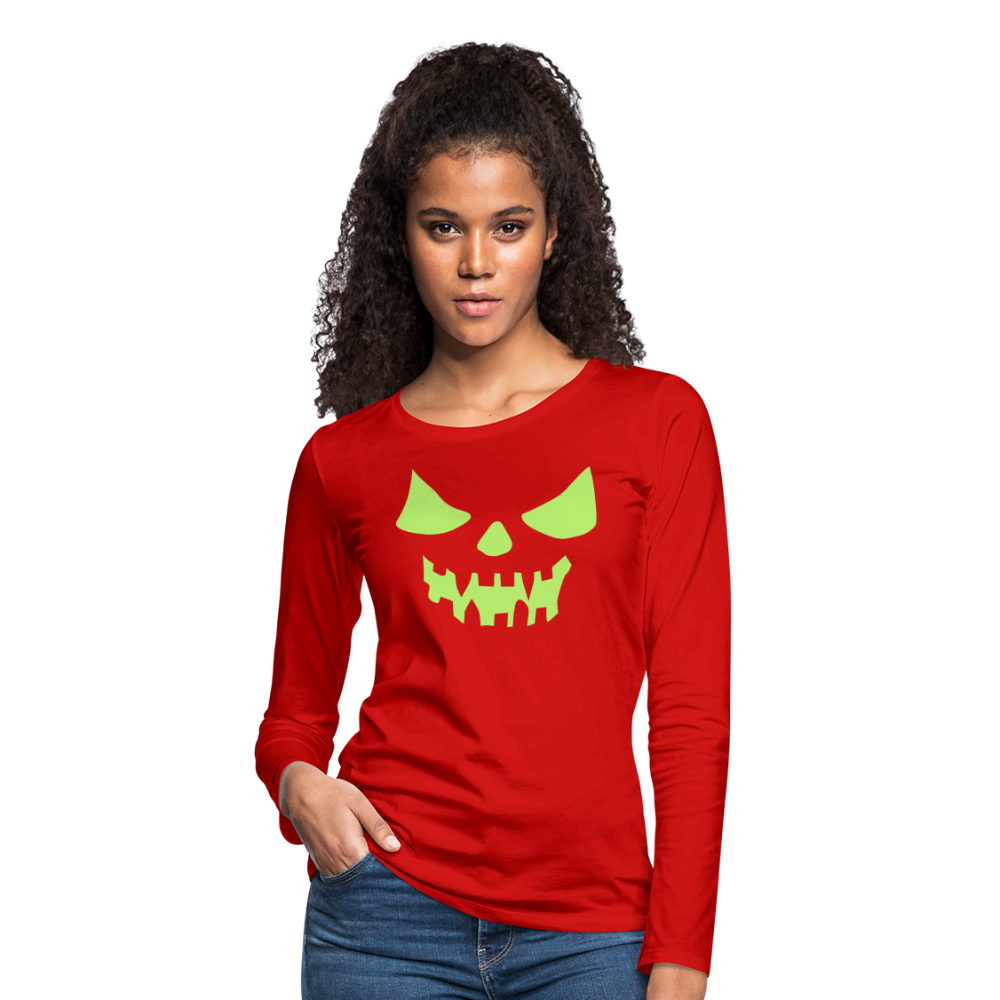 GLOW IN THE DARK STYLED SCARY FACE Women's Premium Long Sleeve T-Shirt - red