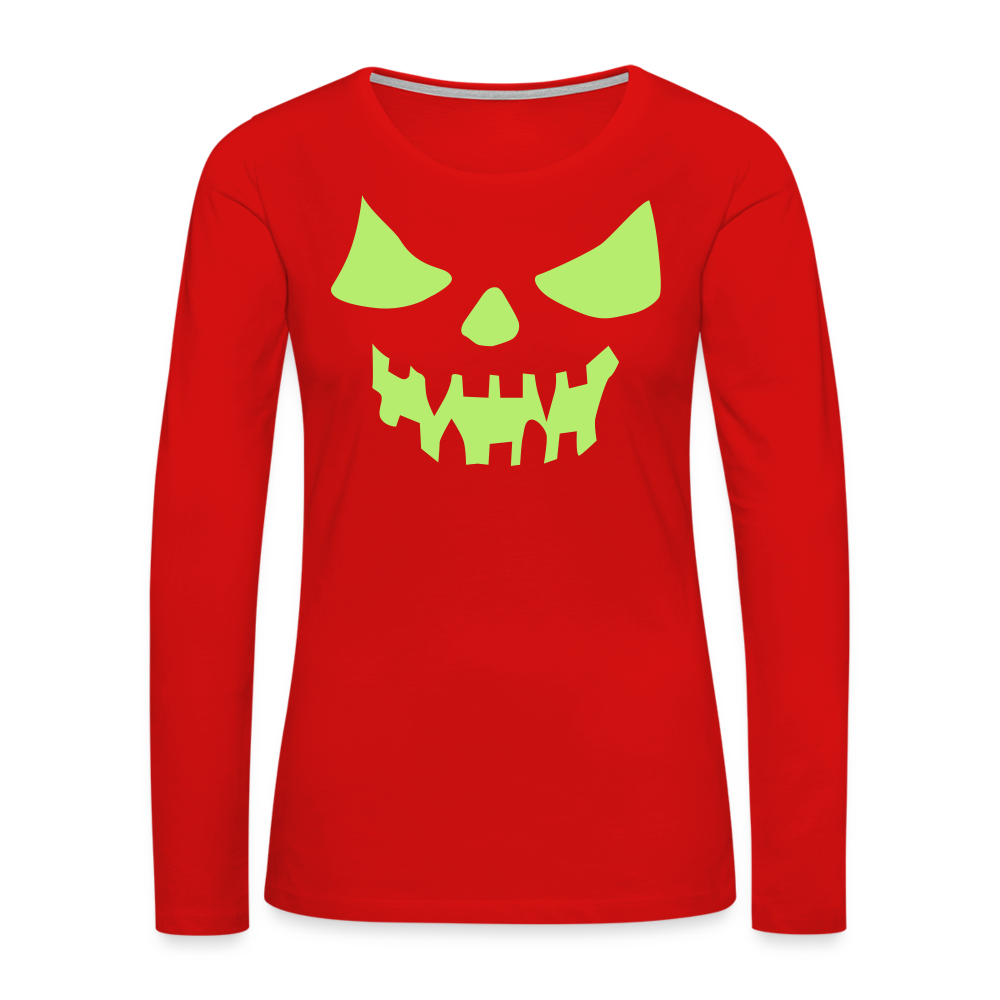 GLOW IN THE DARK STYLED SCARY FACE Women's Premium Long Sleeve T-Shirt - red