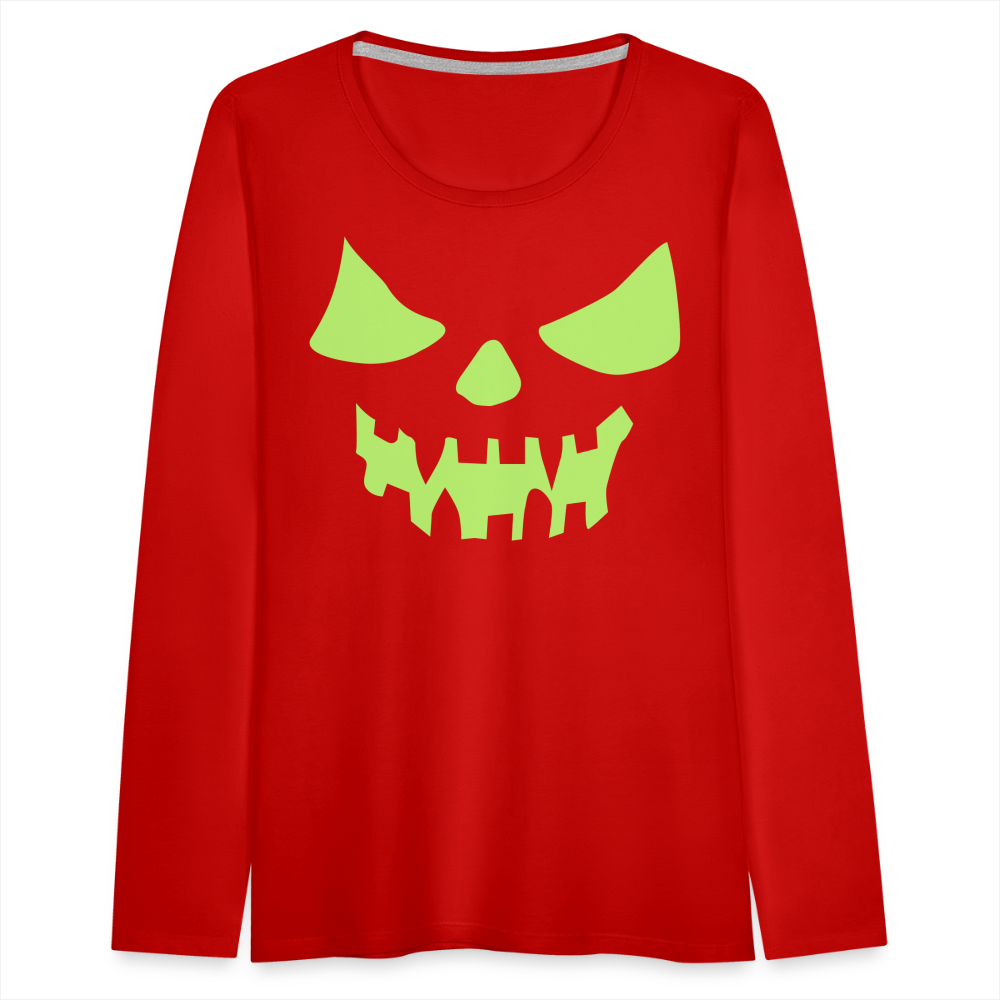 GLOW IN THE DARK STYLED SCARY FACE Women's Premium Long Sleeve T-Shirt - red