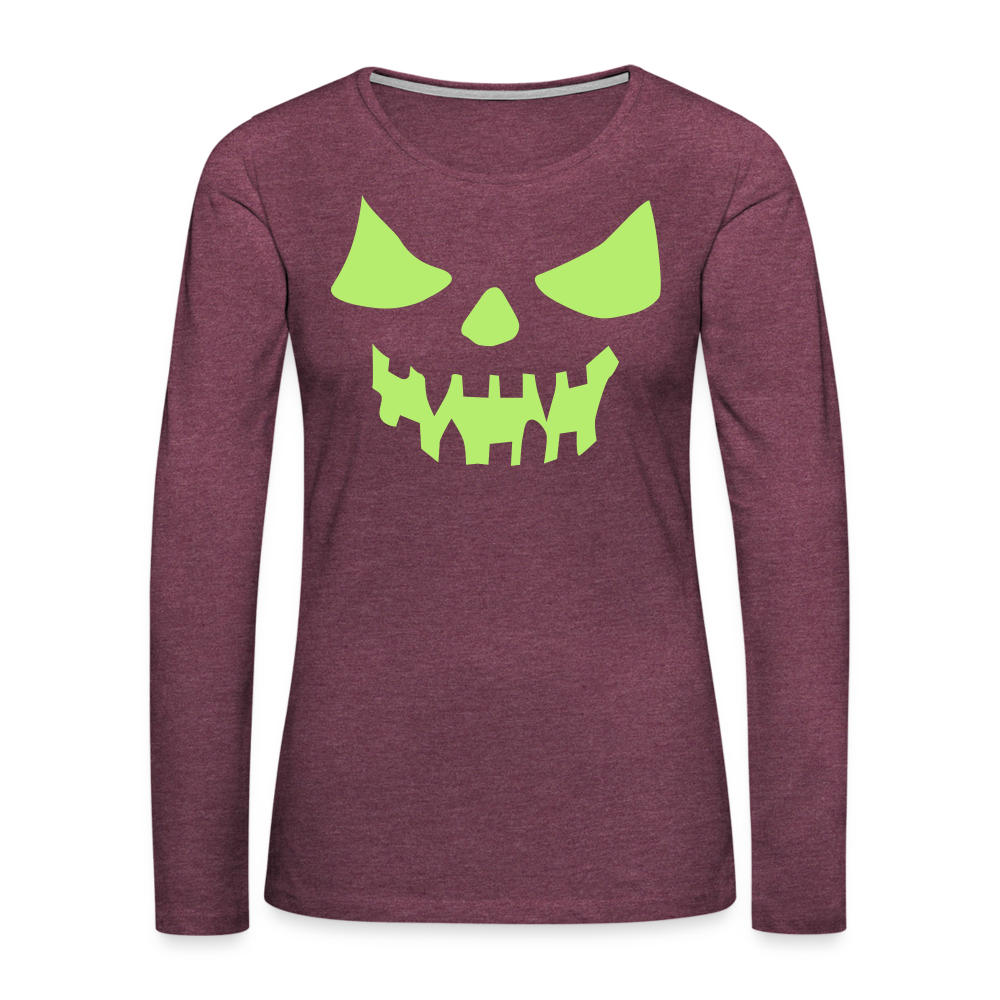 GLOW IN THE DARK STYLED SCARY FACE Women's Premium Long Sleeve T-Shirt - heather burgundy