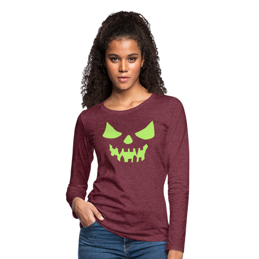 GLOW IN THE DARK STYLED SCARY FACE Women's Premium Long Sleeve T-Shirt - heather burgundy