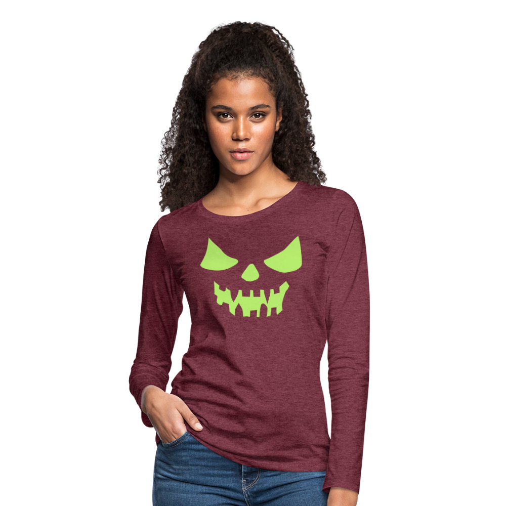 GLOW IN THE DARK STYLED SCARY FACE Women's Premium Long Sleeve T-Shirt - heather burgundy