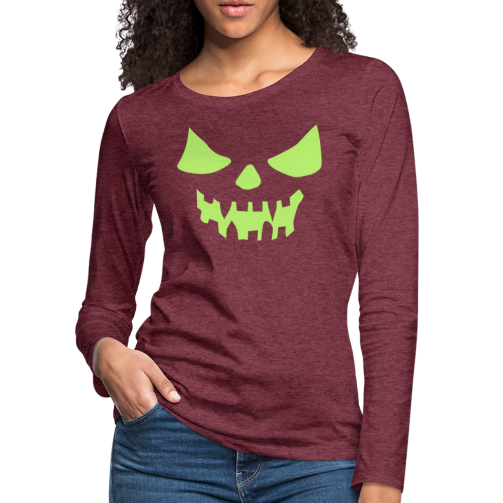 GLOW IN THE DARK STYLED SCARY FACE Women's Premium Long Sleeve T-Shirt - heather burgundy