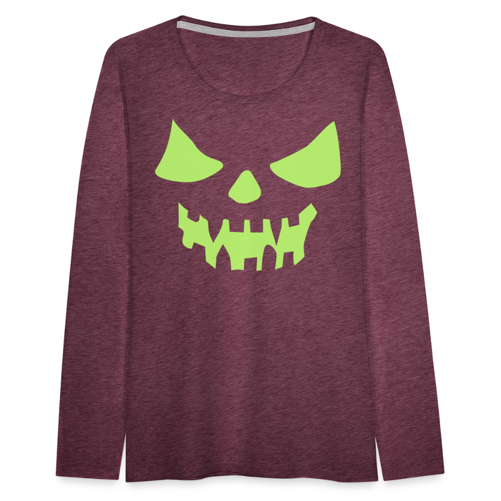 GLOW IN THE DARK STYLED SCARY FACE Women's Premium Long Sleeve T-Shirt - heather burgundy