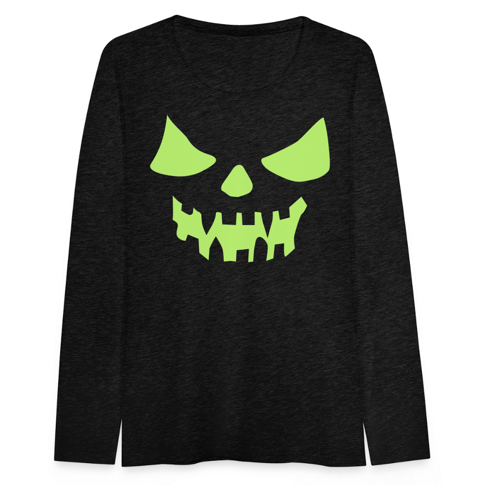 GLOW IN THE DARK STYLED SCARY FACE Women's Premium Long Sleeve T-Shirt - charcoal grey