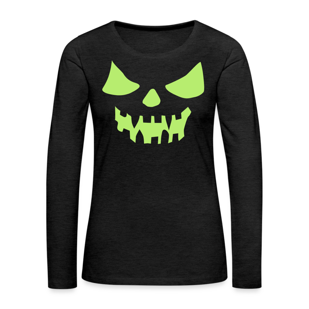 GLOW IN THE DARK STYLED SCARY FACE Women's Premium Long Sleeve T-Shirt - charcoal grey
