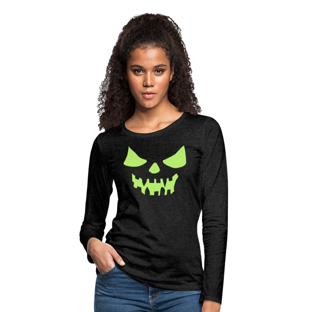 GLOW IN THE DARK STYLED SCARY FACE Women's Premium Long Sleeve T-Shirt - charcoal grey