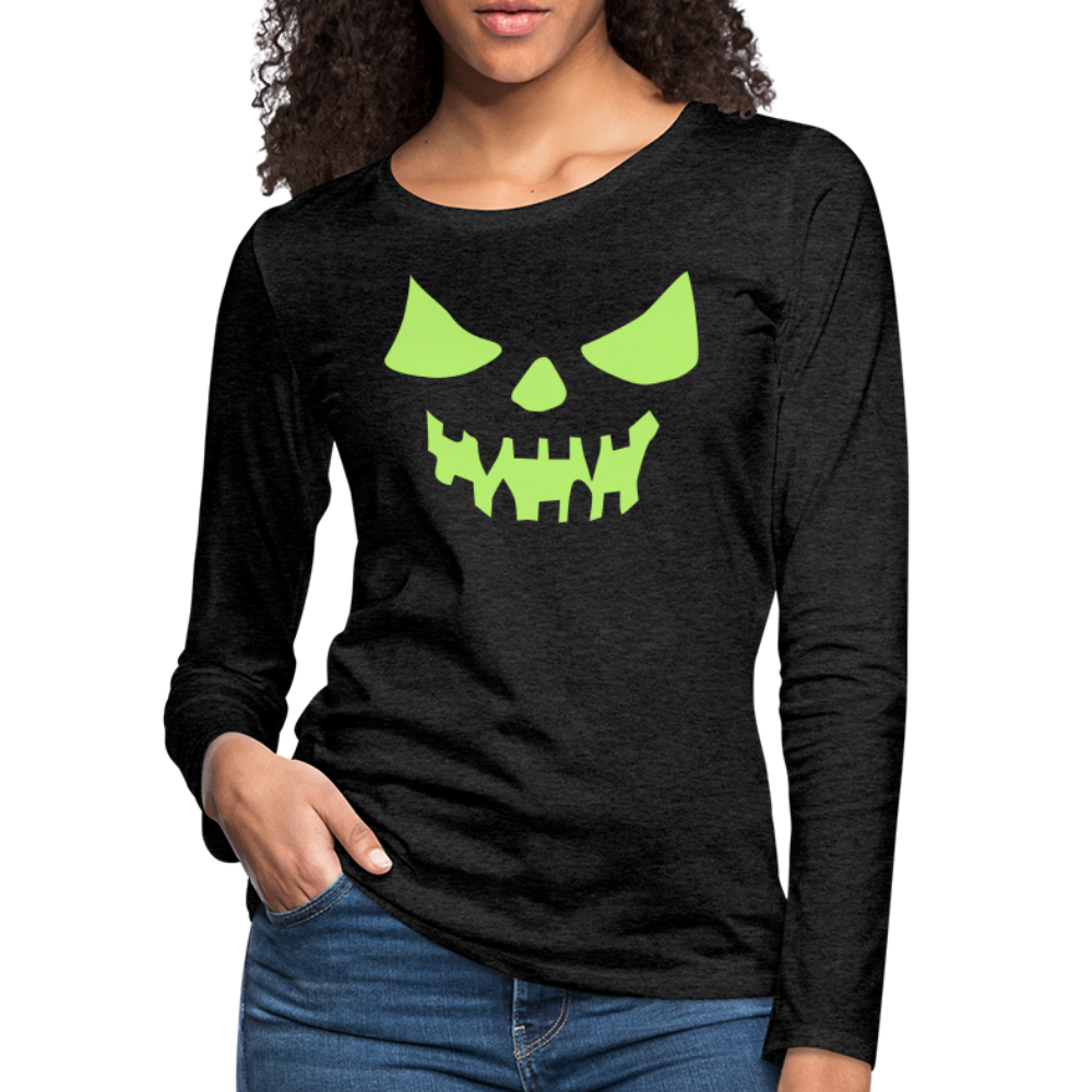 GLOW IN THE DARK STYLED SCARY FACE Women's Premium Long Sleeve T-Shirt - charcoal grey