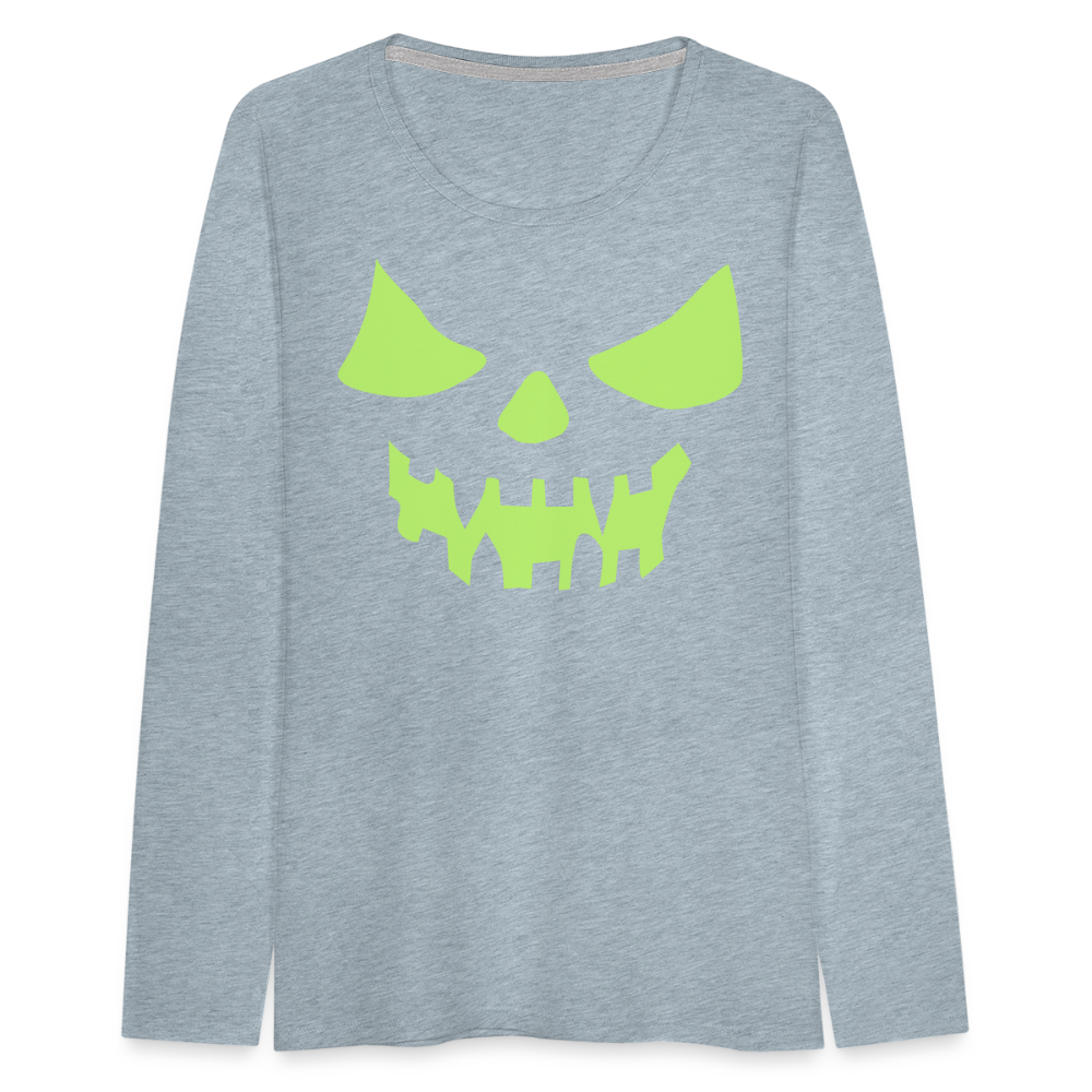 GLOW IN THE DARK STYLED SCARY FACE Women's Premium Long Sleeve T-Shirt - heather ice blue