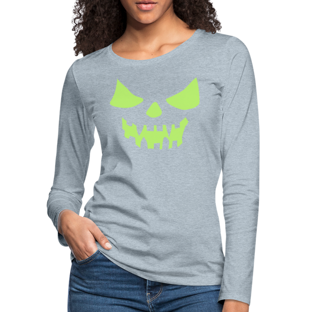 GLOW IN THE DARK STYLED SCARY FACE Women's Premium Long Sleeve T-Shirt - heather ice blue