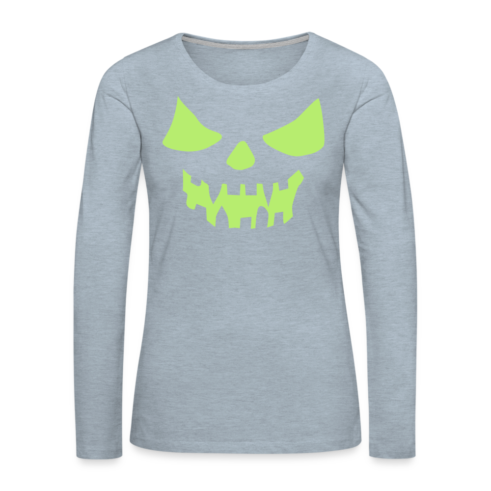 GLOW IN THE DARK STYLED SCARY FACE Women's Premium Long Sleeve T-Shirt - heather ice blue